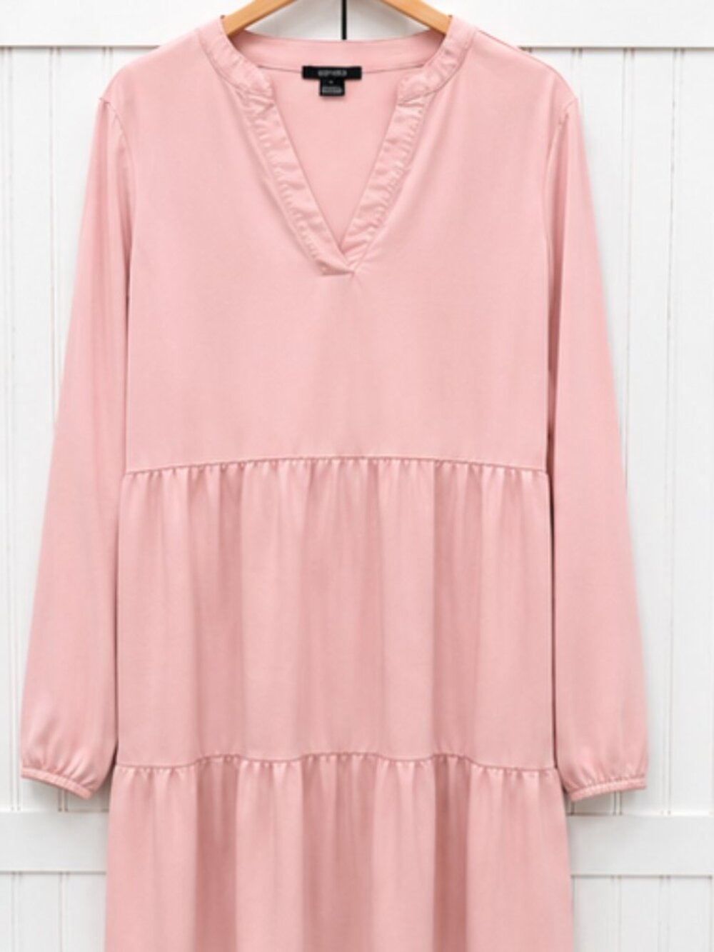 Esmara Blush Pink Tiered Tunic Dress Long Sleeve V-Neck Size 12